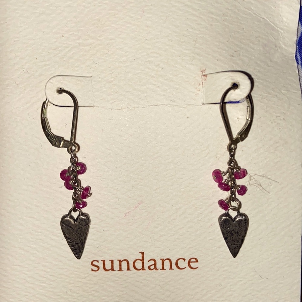 Sundance Jes Maharry Silver Heart and Ruby Beads Earrings
